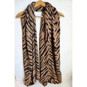 White House Black Market Tan Animal Tiger Print Cashmere‎ Blend Scarf Wrap